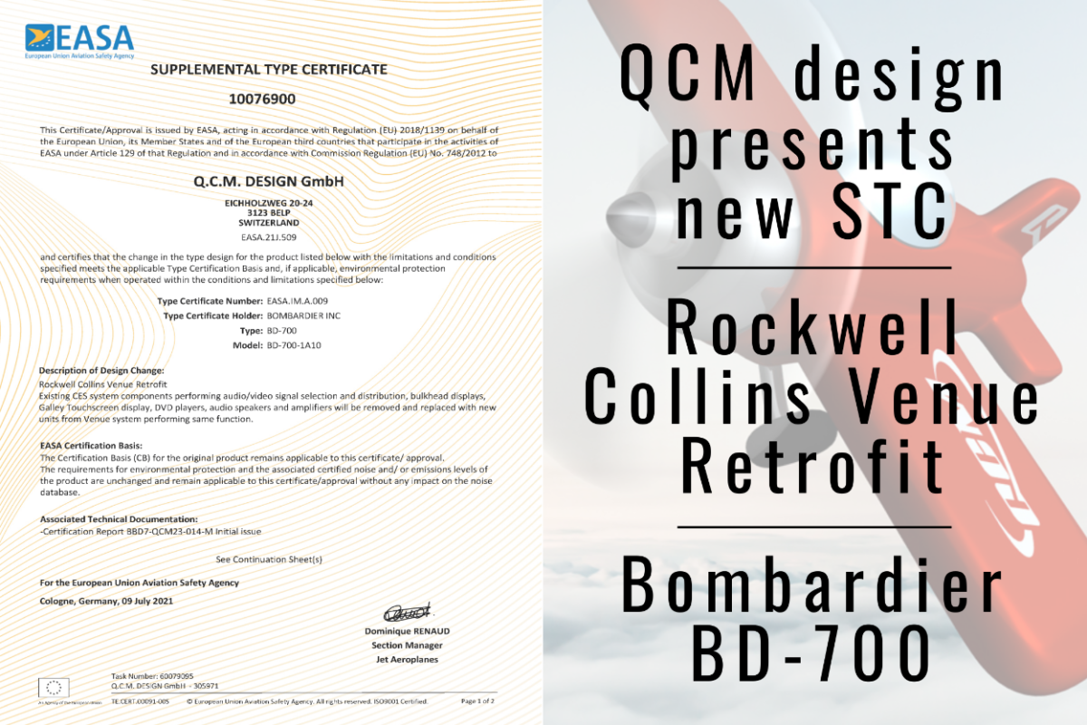 QCM design presents “Rockwell Collins Venue Retrofit for Bombardier BD700” QCM Holding